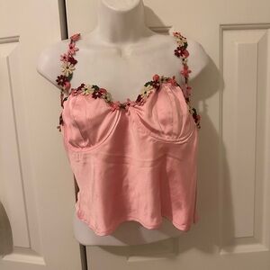 Floral Embellished Pink Crop Top